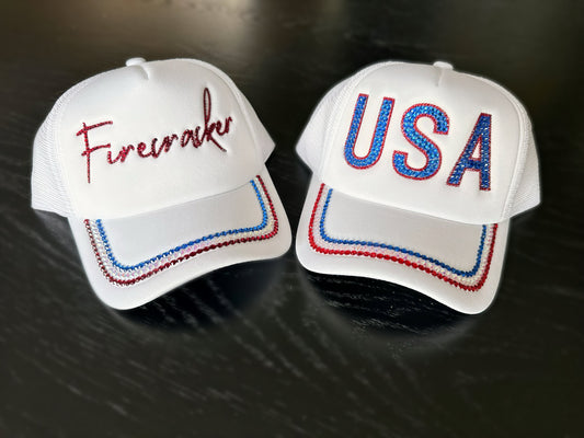 USA & FIRECRACKER - Bedazzled Trucker Hat